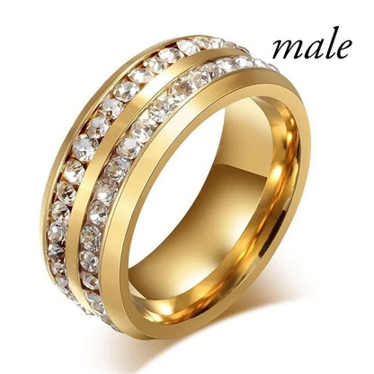 Couple CZ Crystal Rings Set - Marquise Cut Stainless Steel Love Rings with Two Row Zircon Design for Men & Women