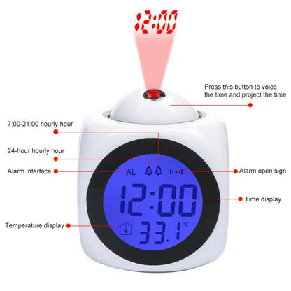 Creative Projection Digital Alarm Clock with Weather and Temperature Display - USB Charger, Time, and Date Projection for Home and Desk