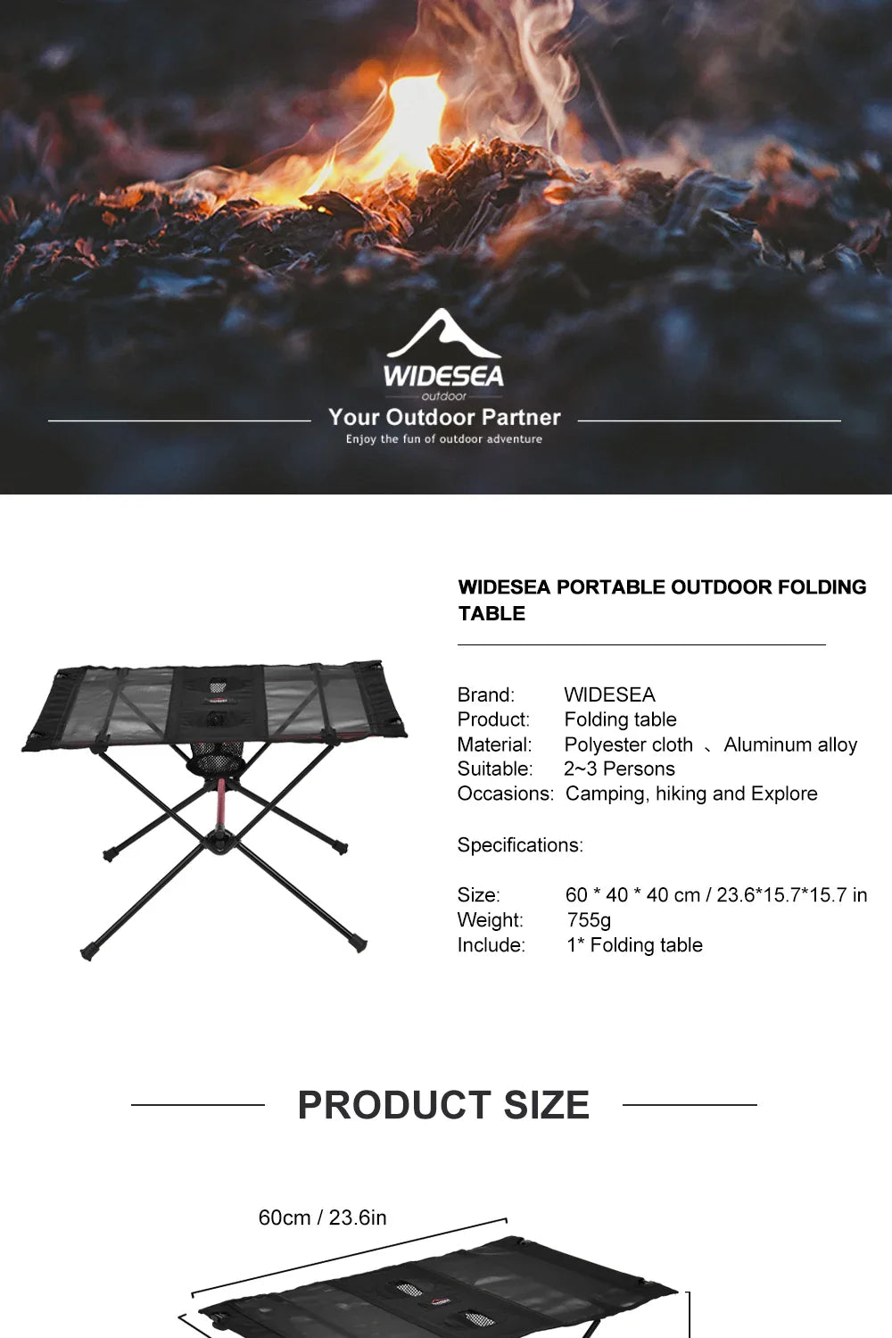 Widesea Camping Folding Table – Portable Picnic & Travel Furniture for Outdoor Fishing & Tourism