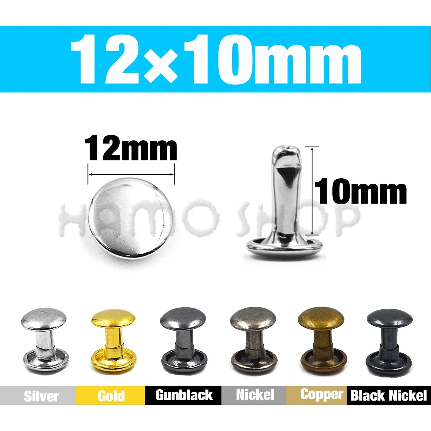 100Set Metal Double Cap Rivets - 5-15mm Round Stud Nails for Leathercraft, Shoes, Bags, Belts, Clothing & DIY Repairs