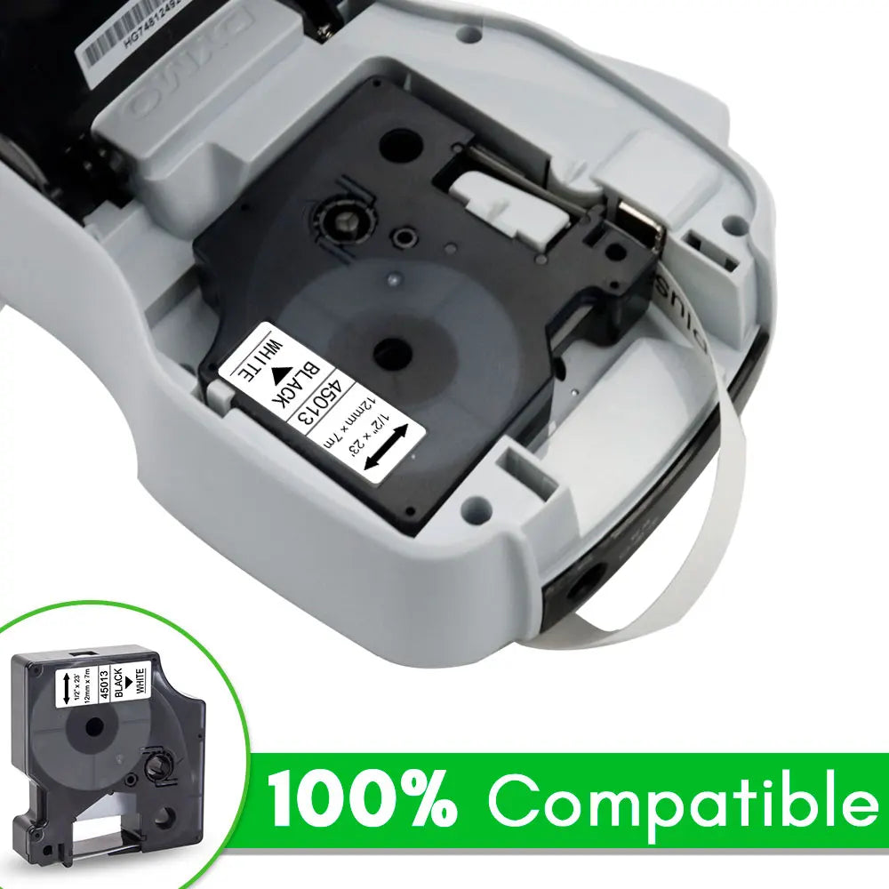 12mm Black on White Label Tape Cartridge Compatible with Dymo LabelManager 160 & 280