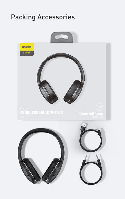 Baseus D02 Pro Wireless Headphones - Bluetooth 5.3, Foldable Sport Headset, Over-Ear Gaming Bluetooth Earbuds