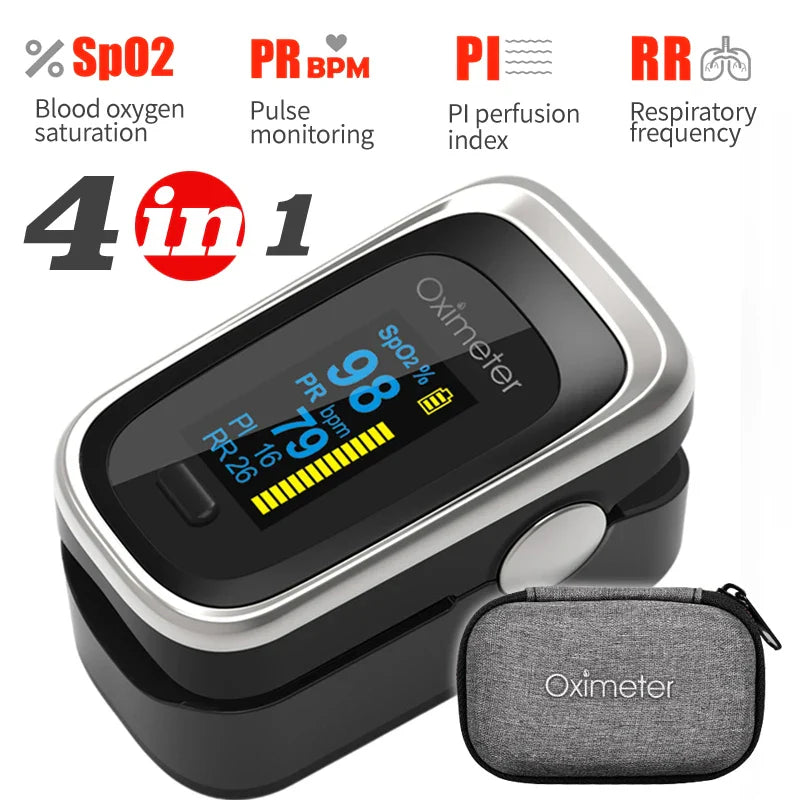 Kiuzou Medical Finger Pulse Oximeter – Portable OLED SPO2, PR, Sleep Monitor, 8-Hour Battery, Blood Oxygen Case