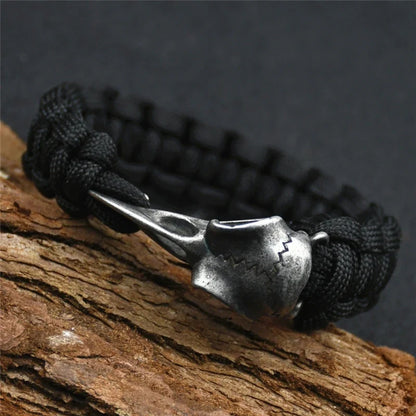 Odin Crow Skeleton Viking Bracelet - Norse Rune Bead Paracord Rope Valknut Eagle Pendant Amulet Jewelry Gift