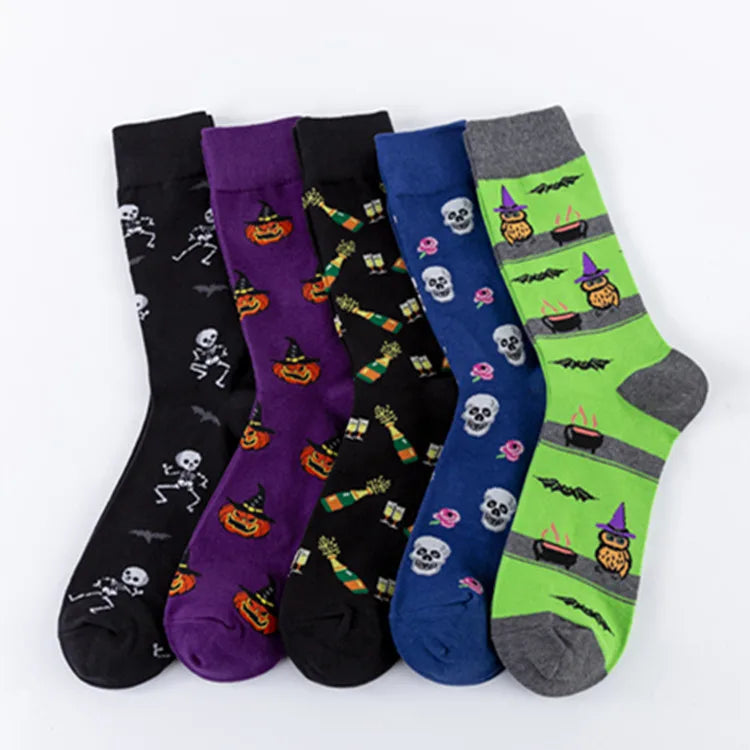 Men's Colorful Combed Cotton Jacquard Crew Socks - Striped Business Casual Dress Socks