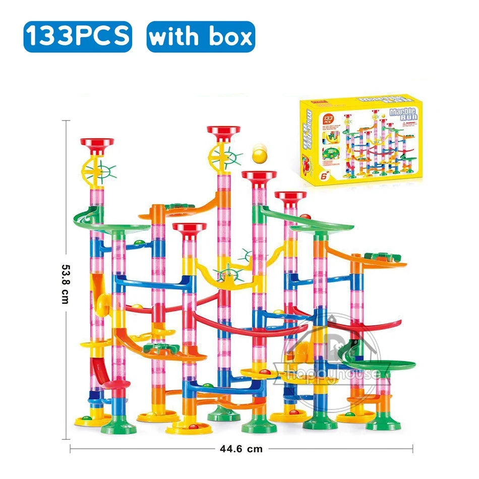 DIY Marble Run Race Track Set - 3D Maze Ball Roller Building Blocks Toy for Kids Creative STEM Play
