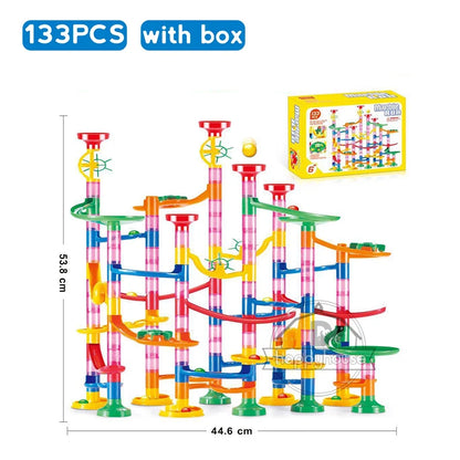 DIY Marble Run Race Track Set - 3D Maze Ball Roller Building Blocks Toy for Kids Creative STEM Play