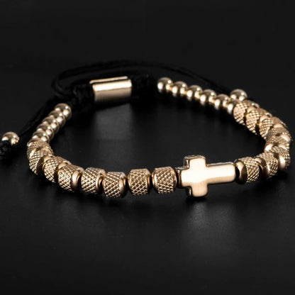 Cross Charm Beaded Bracelet - Stainless Steel Handmade Prayer Chain Jewelry Gift for Men & Women