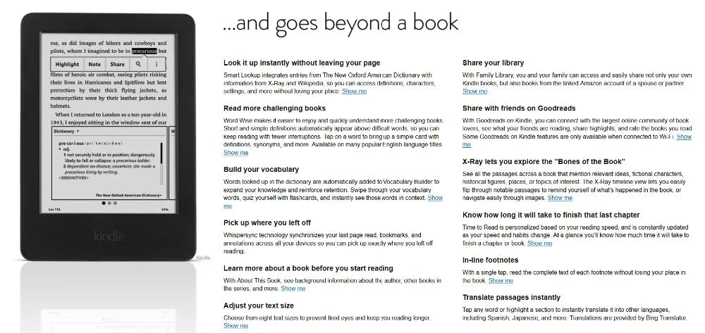 Original Kindle 6th & 8th Gen E-Book Reader, 6-Inch E-Ink Touchscreen, WiFi, No Light, Better Than Kobo E-Reader