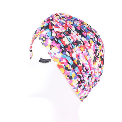 African Print Turban Head Wrap - Soft Stretch Twisted Pleated Beanie Bonnet for Women, Headtie & Chemo Cap