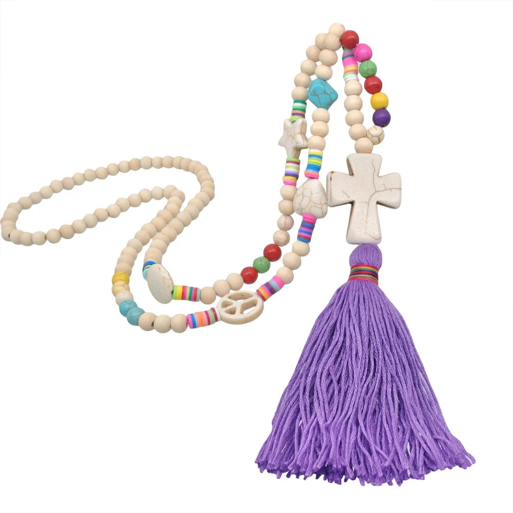 Wooden Bead Tassel Long Necklace - Bohemian Summer Beach Sweater Chain for Women | Mother's Day Gift