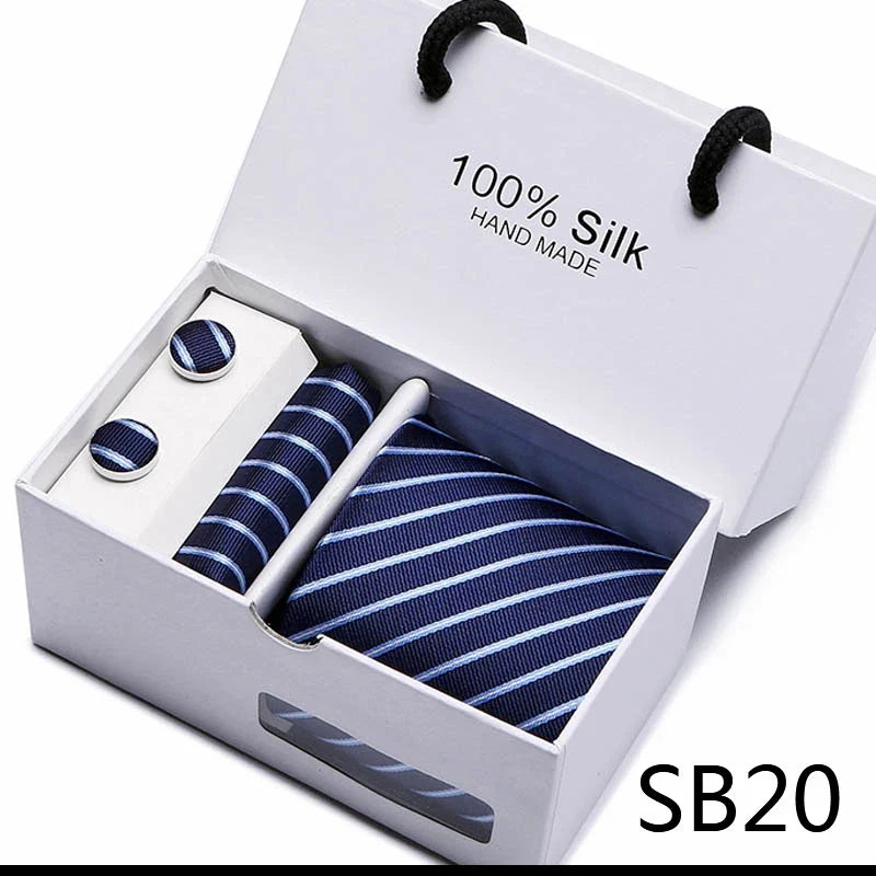 100% Silk Men’s Tie Gift Set - Classic 7.5cm Striped Floral Necktie with Handkerchief for Office, Party & Wedding Formal Wear