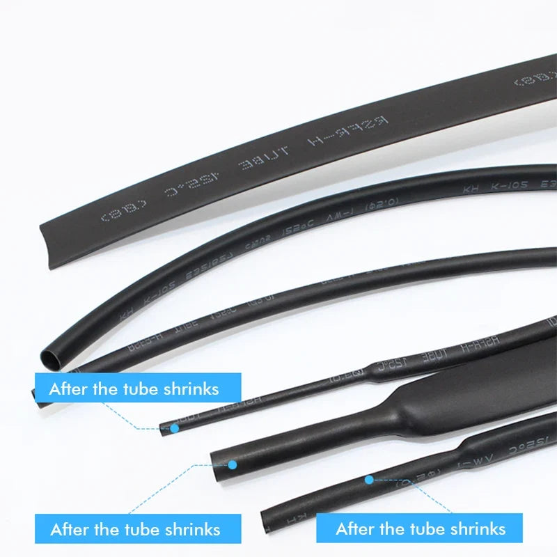 Black Polyolefin Heat Shrink Tube - 2:1 Ratio Insulated Wire Cable Sleeving Tubing Connector Protector 5M 100M