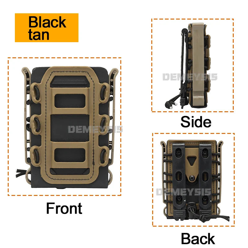 5.56mm & 7.62mm Tactical Fast Mag Pouch - MOLLE Belt Clip Soft Shell Rifle & 9mm Magazine Carrier