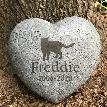 Personalized Pet Memorial Stone – Heart-Shaped Dog & Cat Grave Marker with Paw Design, 1-24 Patterns for Garden Tombstone