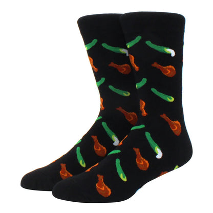 Men's Colorful Combed Cotton Jacquard Crew Socks - Striped Business Casual Dress Socks