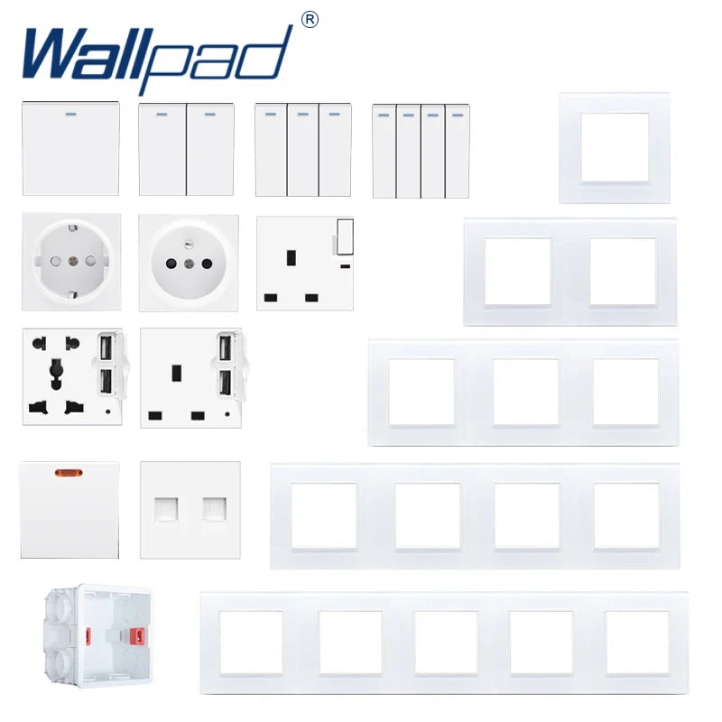 4 Pin Audio Wall Socket Panel - Luxury Crystal Glass Audio Video Sound Outlet 110V-250V