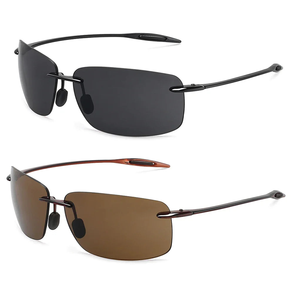 JULI The Matrix Classic Sports Rimless Sunglasses for Men - Orange Rectangle Ultralight Frame, UV400 Protection Driving Eyewear (MJ8009)