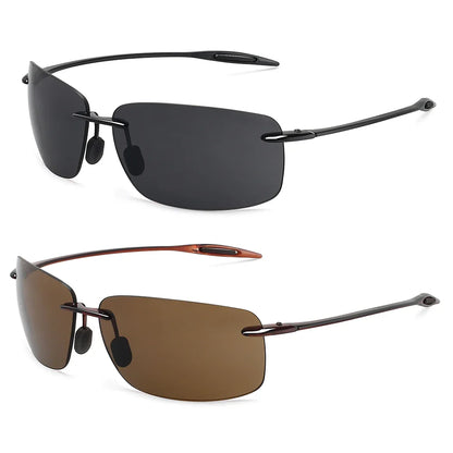 JULI The Matrix Classic Sports Rimless Sunglasses for Men - Orange Rectangle Ultralight Frame, UV400 Protection Driving Eyewear (MJ8009)