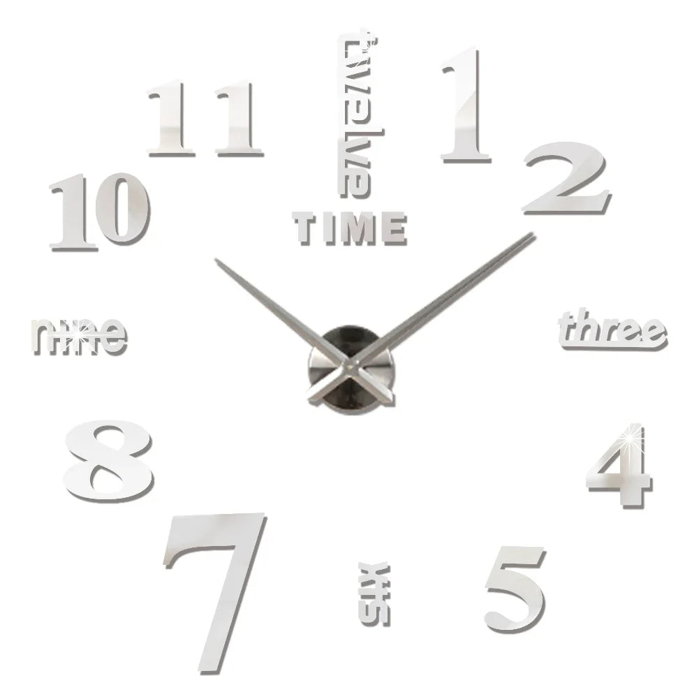 3D DIY Wall Clock - Modern Acrylic Mirror Sticker Quartz Clock For Living Room Decor With Silent Movement