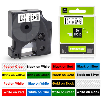 12mm Black on White Label Tape Cartridge Compatible with Dymo LabelManager 160 & 280