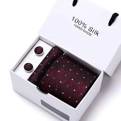 100% Silk Men’s Tie Gift Set - Classic 7.5cm Striped Floral Necktie with Handkerchief for Office, Party & Wedding Formal Wear