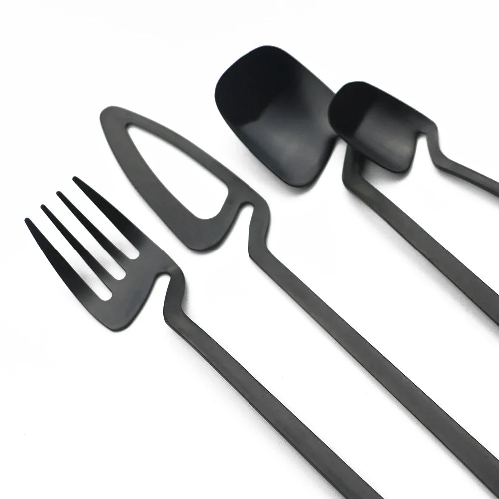 32-Piece Black Matte Stainless Steel Cutlery Set – Knife, Fork, Spoon Dinnerware for Bar, Party & Kitchen
