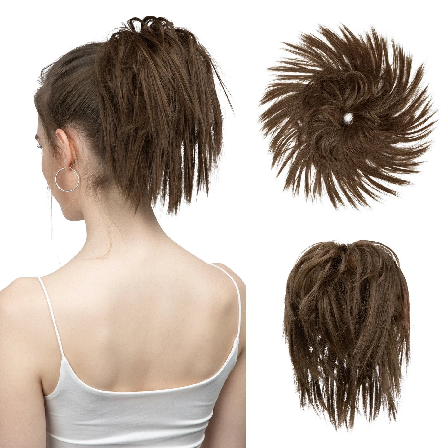 Synthetic Fake Hair Messy Bun Chignon – Elastic Scrunchy Curly Hairpiece, Flexible Band SARLA Synthetic Extension