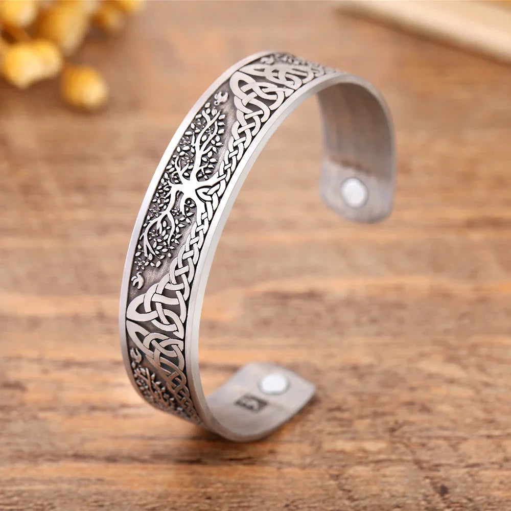 Skyrim Viking Talisman Bracelet – Tree of Life, Luck Knot Runes, Magnetic Cuff Bangle, Adjustable Unisex Jewelry