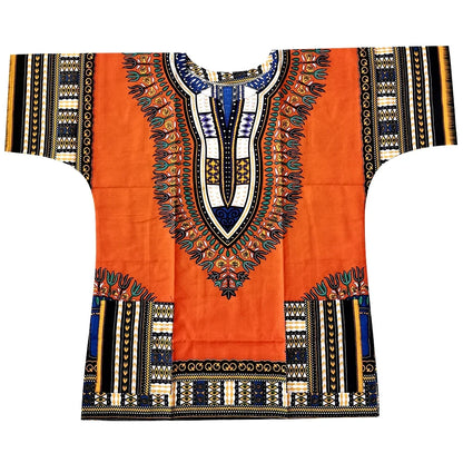 African Dashiki Cotton T-Shirt - Traditional Printed Unisex Fashion Top with Vibrant Ethnic Style Design