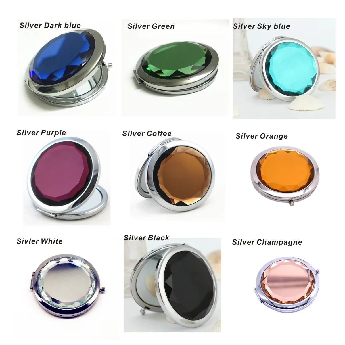 Luxury Crystal Folding Makeup Mirror - Portable Round Gold & Silver Pocket Compact Mirror, Personalized Beauty Gift