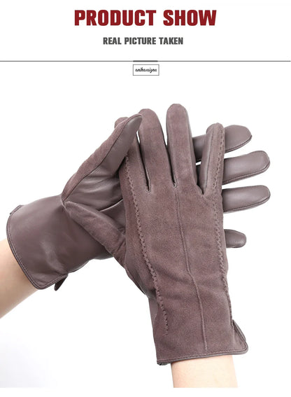 Women’s Winter Touch Gloves – 50% Genuine Leather & 50% Suede, Colorful Warm Leather Gloves