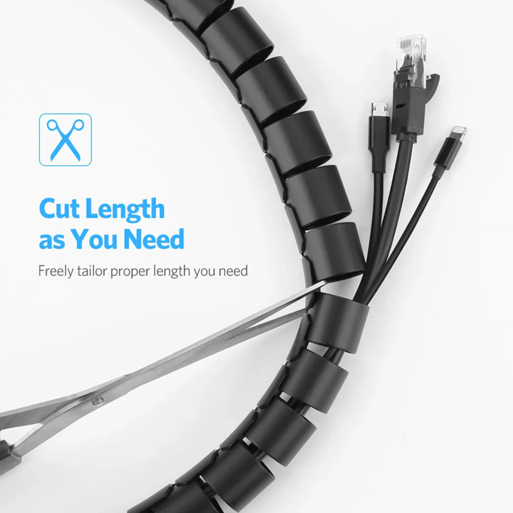 2M Flexible Spiral Cable Protector - 16/10mm Wire Organizer Tube for Computer Cords, Cable Management Clip Tool