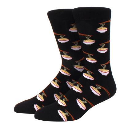 Men's Colorful Combed Cotton Jacquard Crew Socks - Striped Business Casual Dress Socks