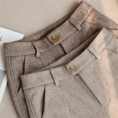 Woolen Harem Pants for Women - High Waisted Casual Pencil Trousers for Autumn/Winter 2024, Perfect for Office and Everyday Wear
