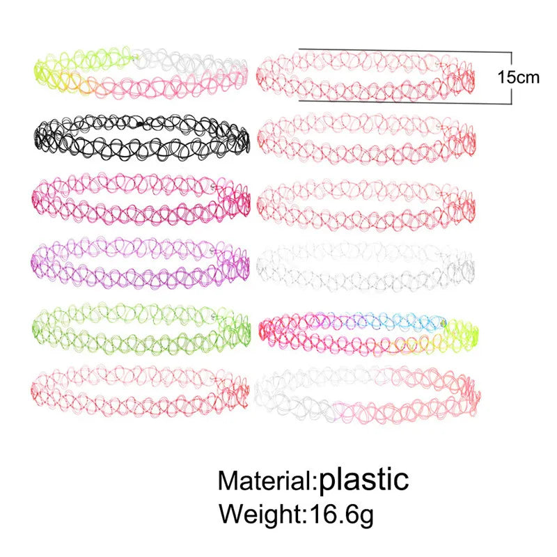 Vintage Stretch Tattoo Choker - Gothic Elastic Charm Necklace for Women & Girls