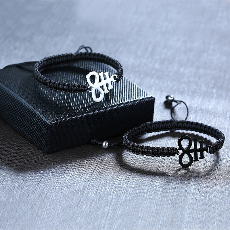 Lucifer Seal Charm Bracelet - Handmade Black Braided Adjustable Wave Wrist Jewelry for Men