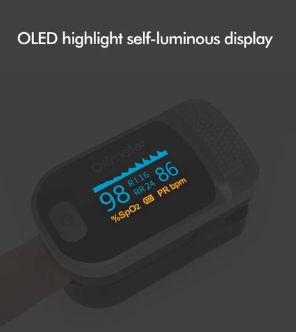 KIUZOU Finger Pulse Oximeter – SPO2, PR, PI, RR Blood Oxygen Saturation and Heart Rate Monitor with OLED Display