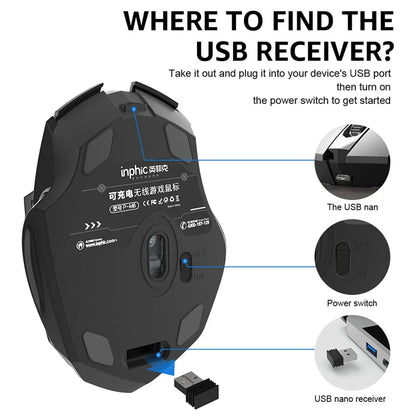 INPHIC Rechargeable Bluetooth Wireless Mouse – 2.4G Silent Office Mouse for PC, Laptop, Tablet & Smartphone
