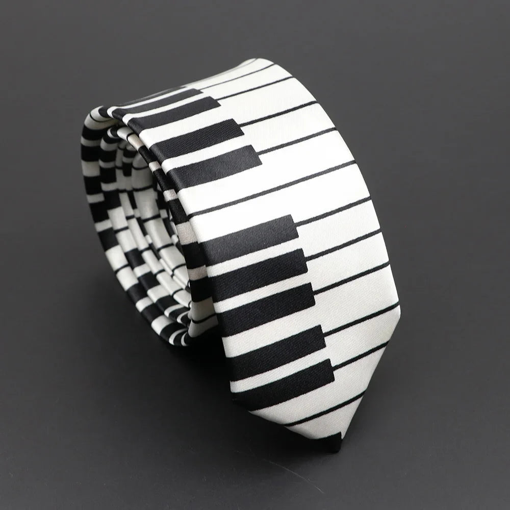 Musical Notes Slim Necktie - Silky Piano & Guitar Print Tie for Men & Women, Elegant Fashion Gift