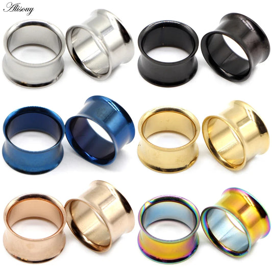 Alisouy Surgical Steel Ear Plug Kit - 2PCS No-Screw Fit Ear Gauges Tunnel Expanders for Body Piercing