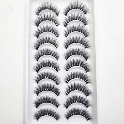 10 Pairs 3D Mink False Eyelashes – Soft Natural Cross Messy Dense Lash Extensions Makeup
