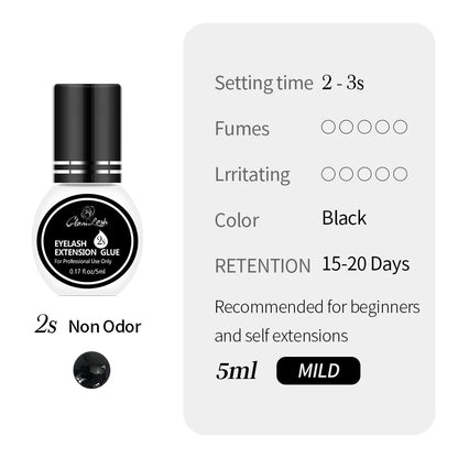 GLAMLASH Eyelash Extension Glue — Black Adhesive Kit for Individual False Lashes, 0.3–2 Sec Dry Time, Professional Use