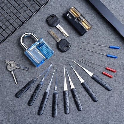KAK Transparent Practice Lock Set - Cutaway Padlock Training Kit with Key Extractor Locksmith Tools