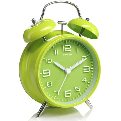 4 Inch Twin Bell Metal Alarm Clock – Loud Mechanical Desk Clock with Backlight 3D Dial, Battery Operated for Home & Office Use