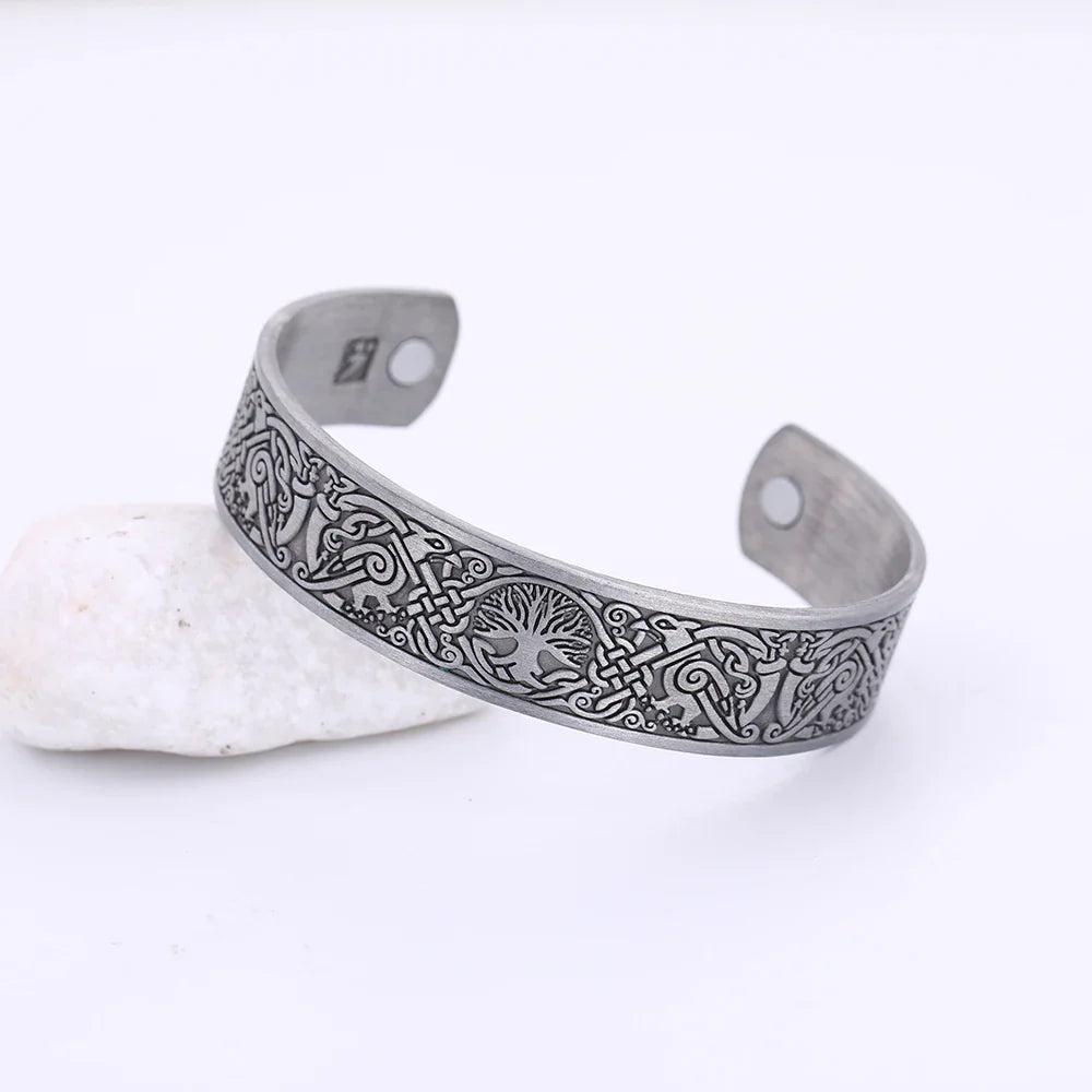 Skyrim Viking Talisman Bracelet – Tree of Life, Luck Knot Runes, Magnetic Cuff Bangle, Adjustable Unisex Jewelry