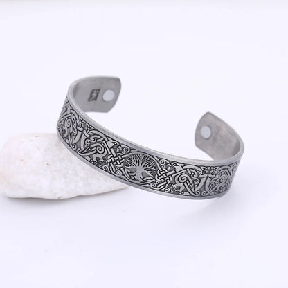 Skyrim Viking Talisman Bracelet – Tree of Life, Luck Knot Runes, Magnetic Cuff Bangle, Adjustable Unisex Jewelry