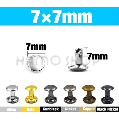 100Set Metal Double Cap Rivets - 5-15mm Round Stud Nails for Leathercraft, Shoes, Bags, Belts, Clothing & DIY Repairs