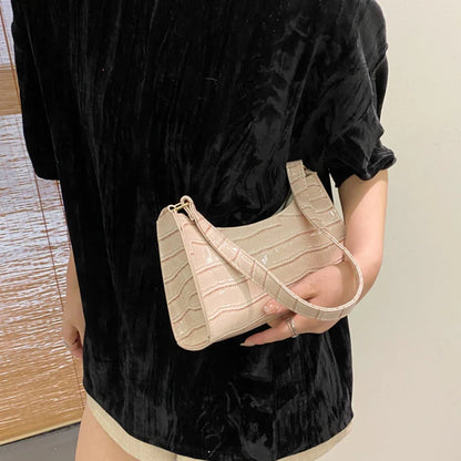 Fashion PU Leather Handbag for Women – Alligator Pattern Small Underarm Messenger Bag & Purse