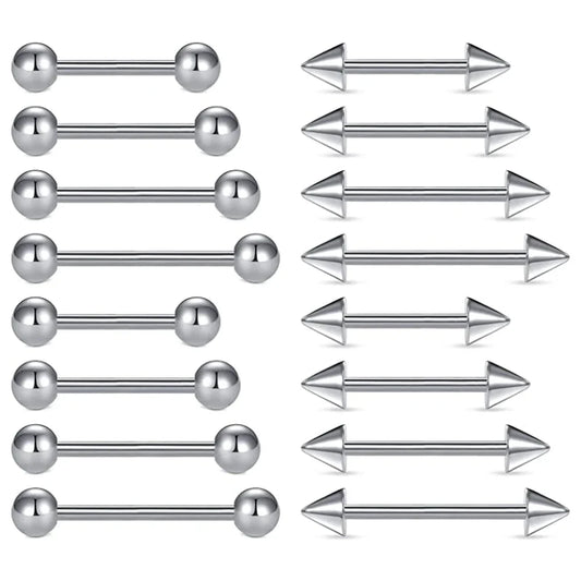 16pcs Stainless Steel Piercing Barbells - 14G Nipple Rings Tongue Rings Straight Bar Jewelry for Women Men